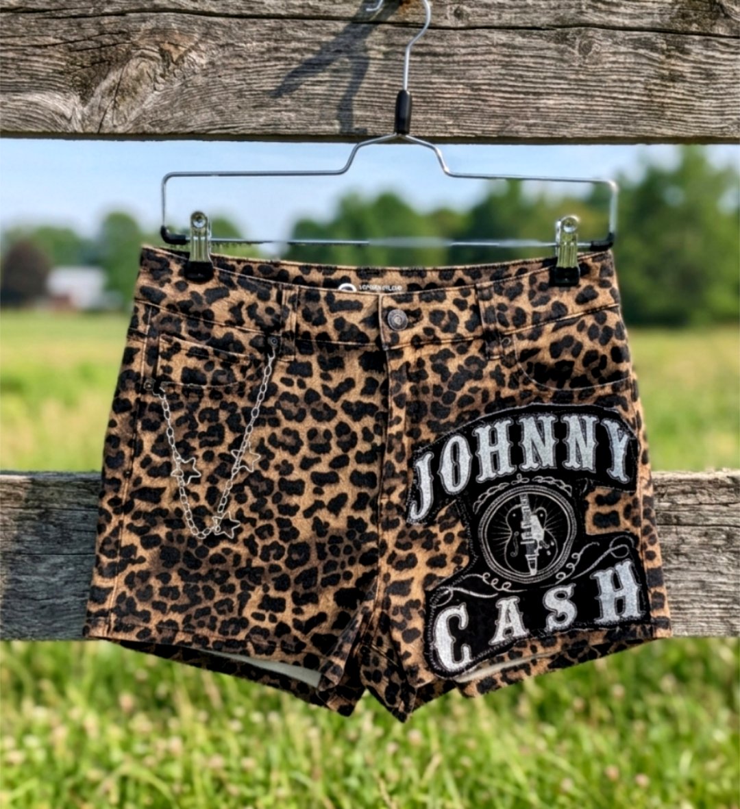 Womens leopard print Johnny Cash shorts