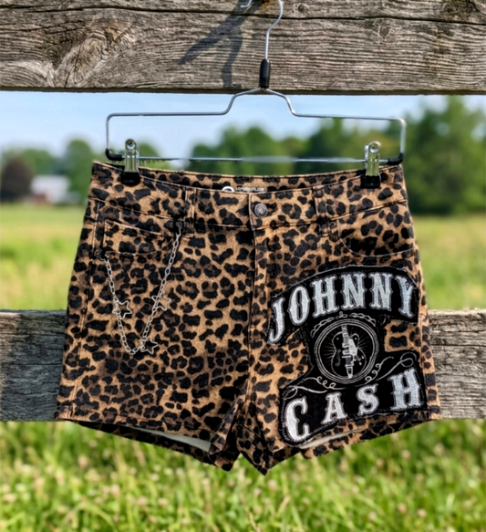 Womens leopard print Johnny Cash shorts