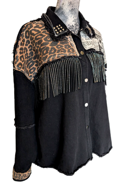 Denim GNR fringed/ patch jacket-size L/ XL