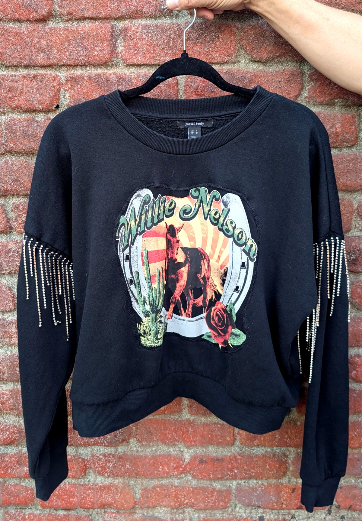 Willie Nelson sweatshirt with rhinestone fringe- size Large