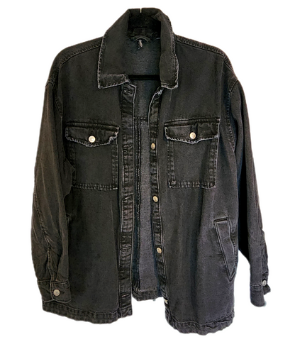 Gender neutrel black denim U2 shacket- mens Med/ womens L/XL CLEARANCE