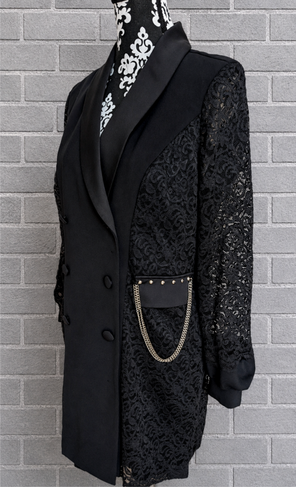 Womens long Black and lace blazer jacket with Nirvana- size M/ L