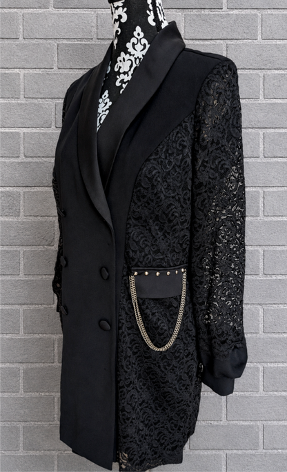 Womens long Black and lace blazer jacket with Nirvana- size M/ L
