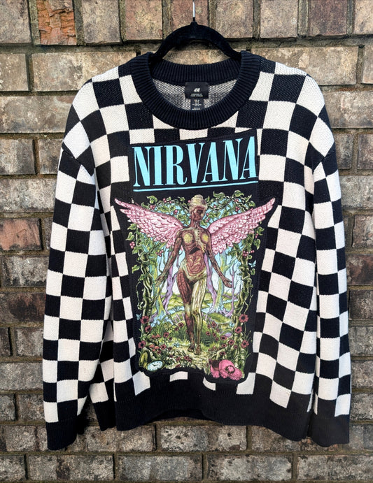Gender Neutral Nirvana checkered sweater- Men's L/ womens XL