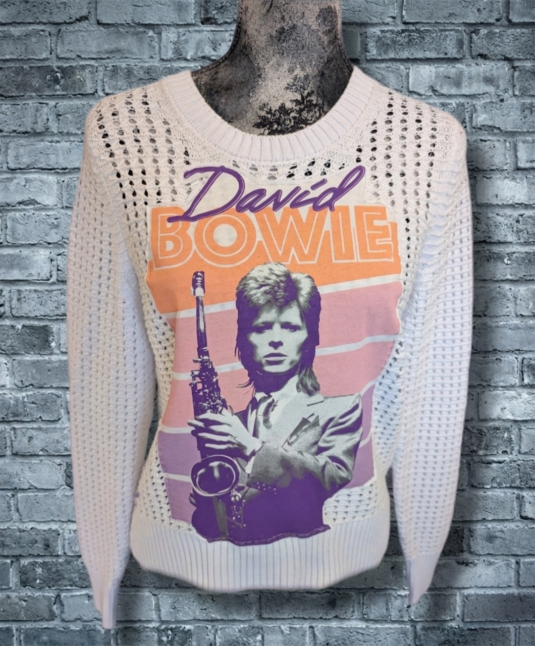 Womens Bowie and The Sax Sweater- womens Small- Med fit