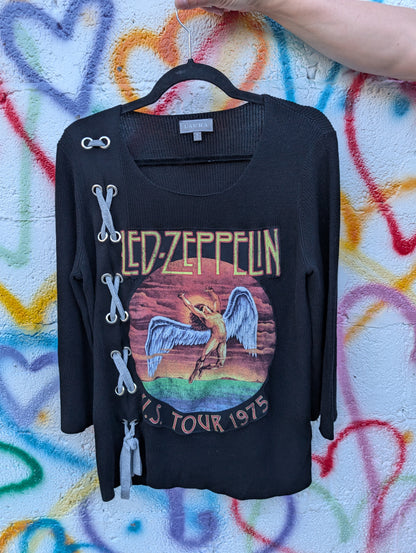 Womens Led Zeppelin sweater with lacing- size Large