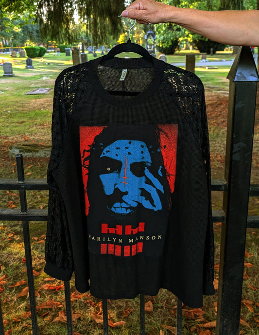 Womens Marilyn Manson top with lace sleeves- XXL