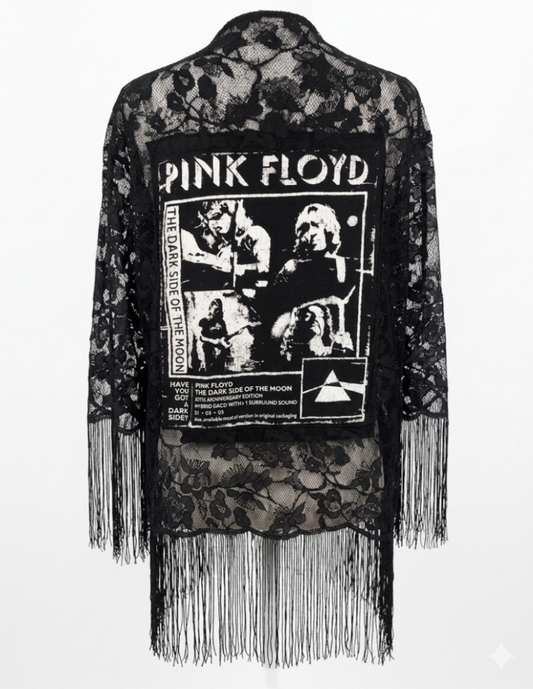 Womens black shawl l/ cover up with Pink Floyd- size L