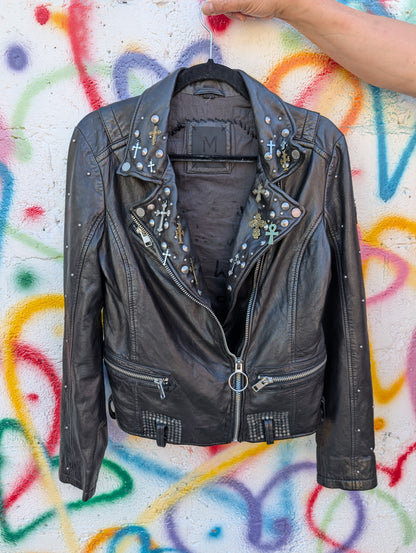 Womens Genuine leather Black Sabbath jacket- size Large/ WITH Free Sabbath throw pillow