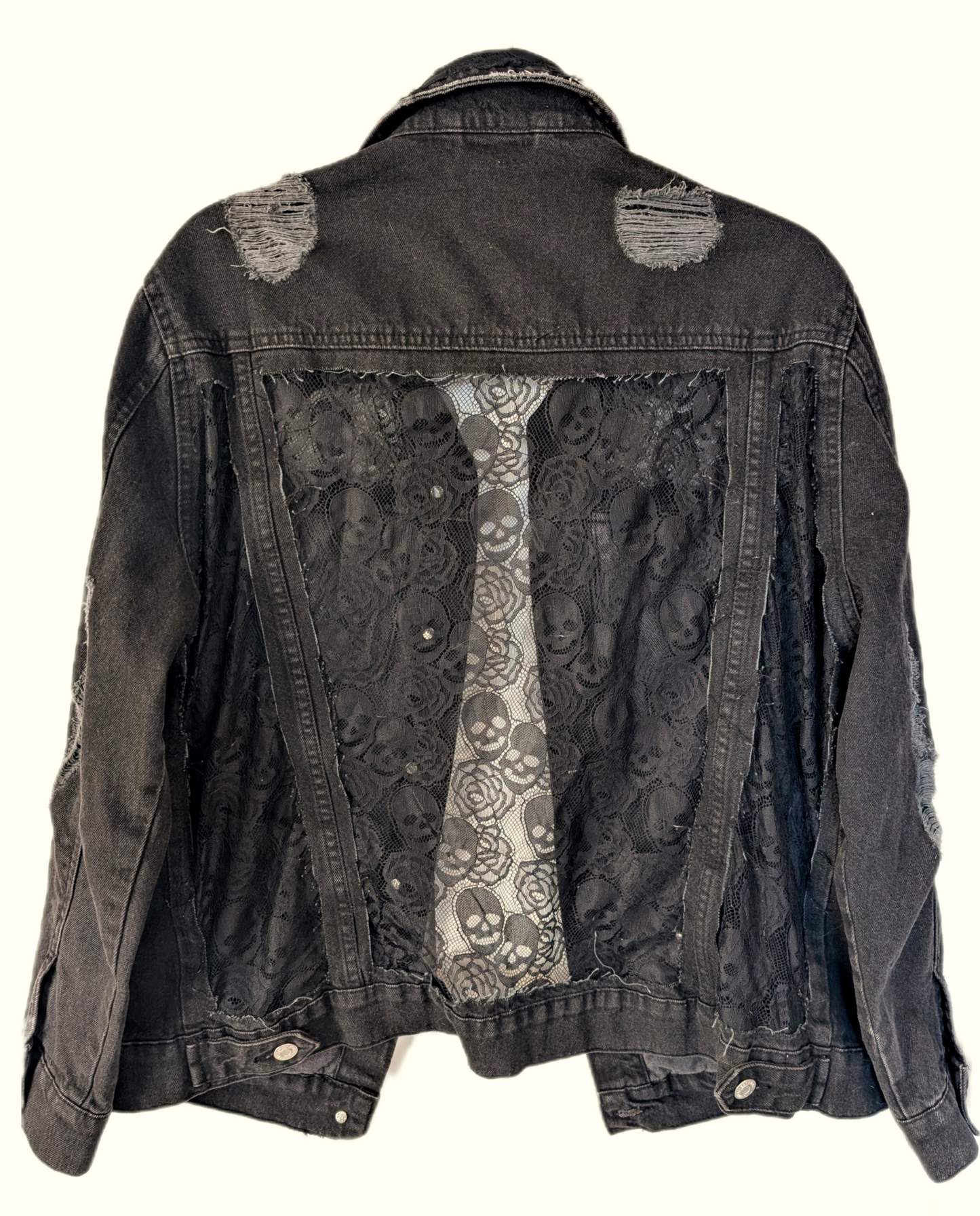Womens charcoal denim with Skull lace panels- L-XL
