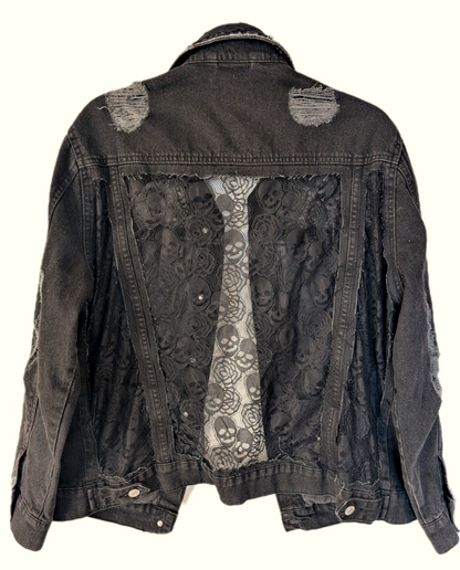 Womens charcoal denim with Skull lace panels- L-XL