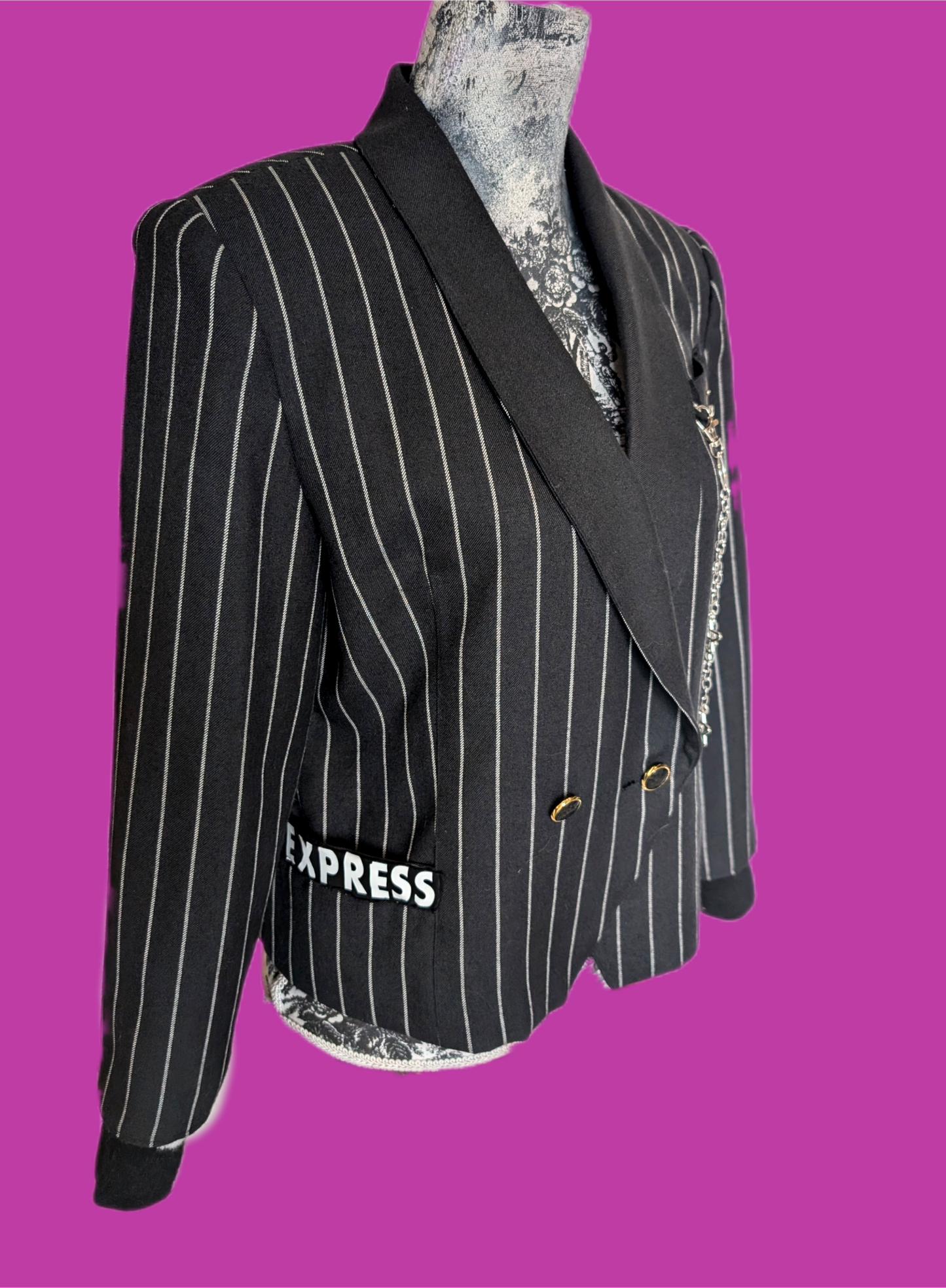 Womens vintage pinstripe blazer with MADONNA Express Yourself - size Large 10/11