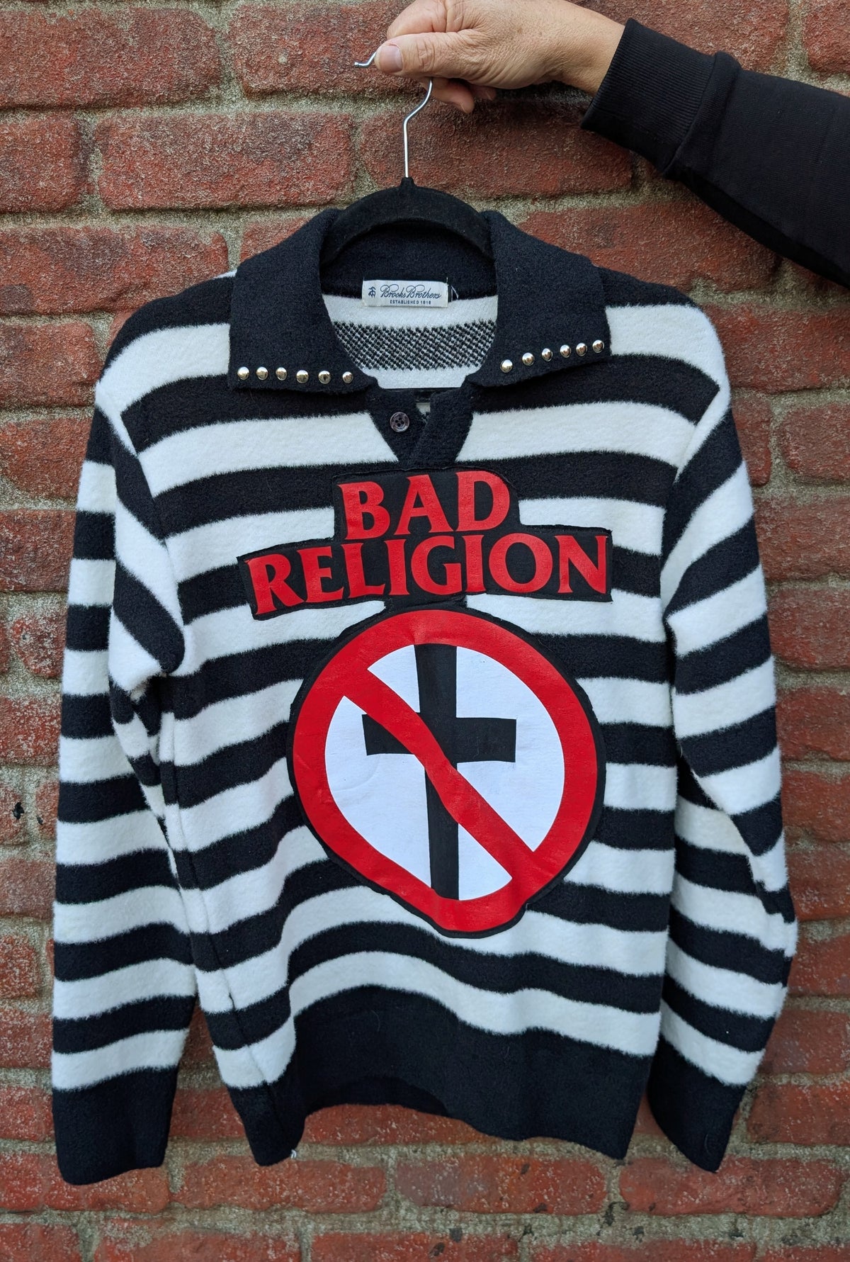 Gender Neutral BAD RELIGION striped collared sweater - womens L men's Small/ MED
