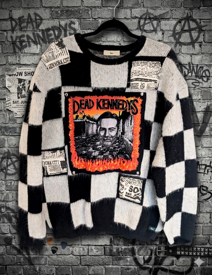 Gender neutral reworked DEAD KENNEDYS checkered sweater - size Men's XL / womens XXL