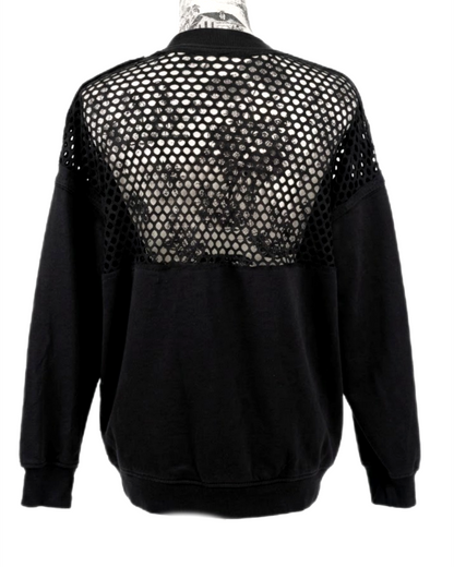 Womens upcycled JOY DIVISION sweatshirt  with black mesh back- size Medium