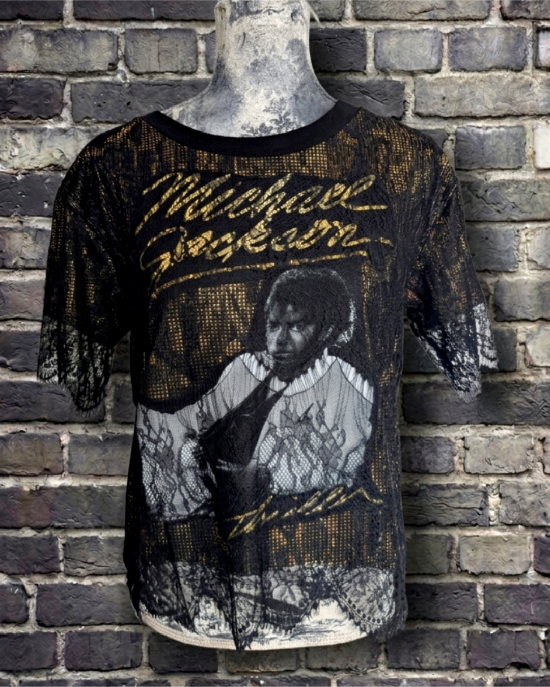 Womens Gold and Lace MJ THRILLER top- size M/L fit