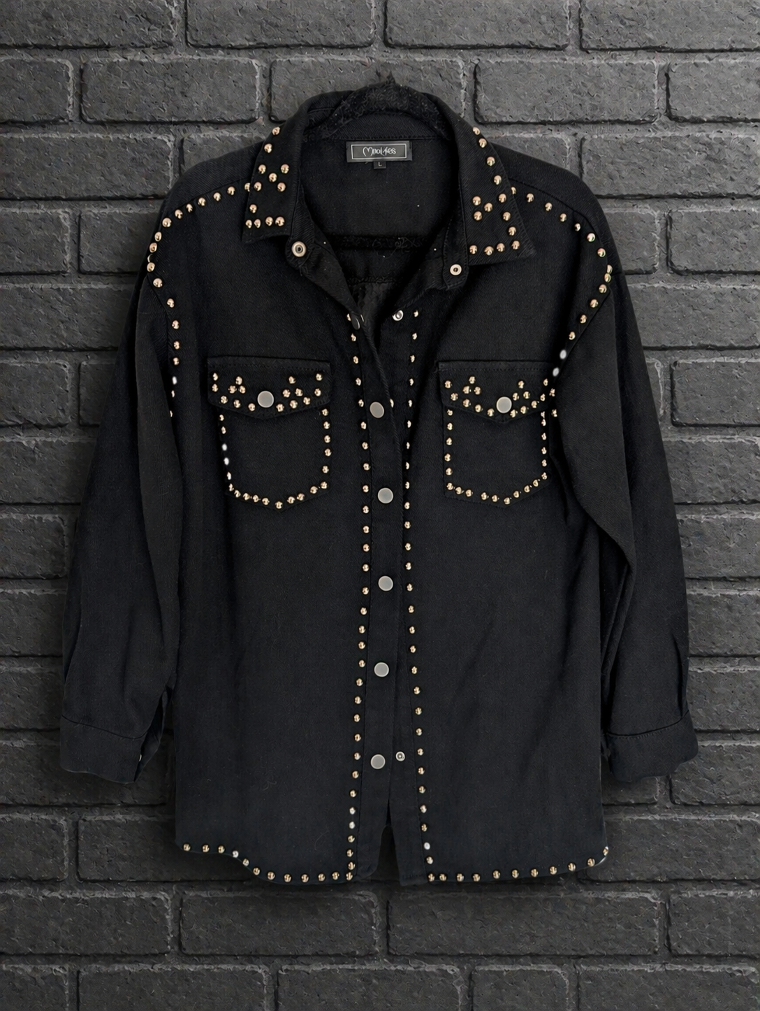 Studded Black denim Shacket with BLACK SABBATH- womens Large