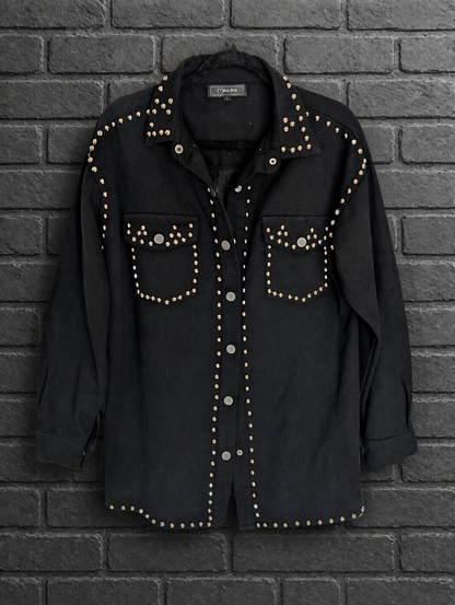Studded Black denim Shacket with BLACK SABBATH- womens Large