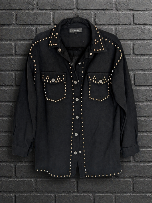 Studded Black denim Shacket with BLACK SABBATH- womens Large