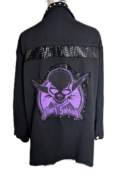 Studded Black denim Shacket with BLACK SABBATH- womens Large