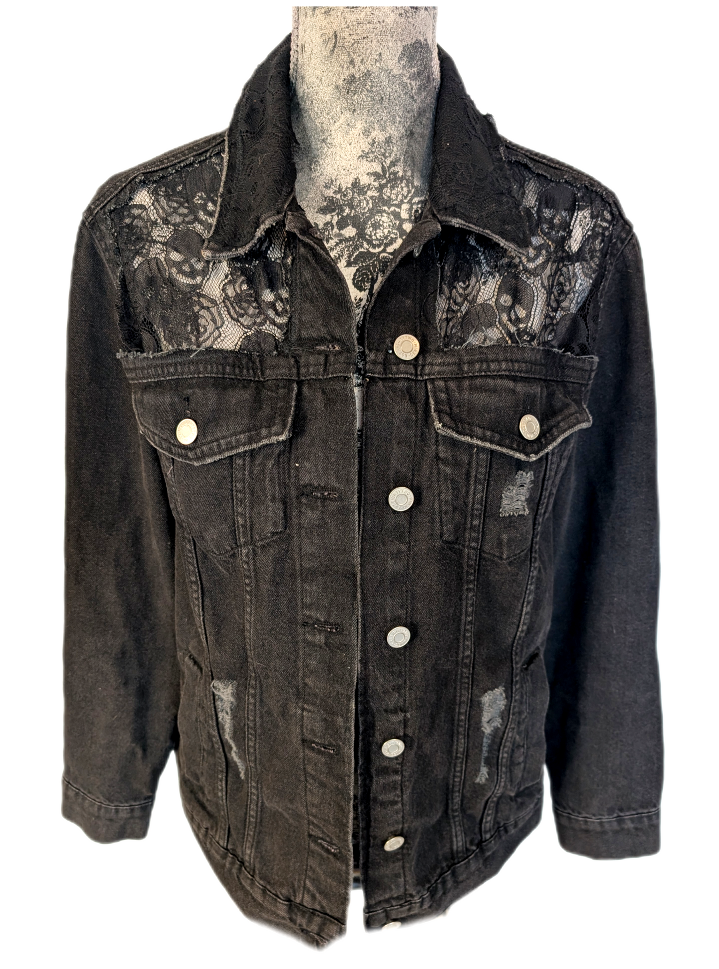 Womens charcoal denim with Skull lace panels- L-XL