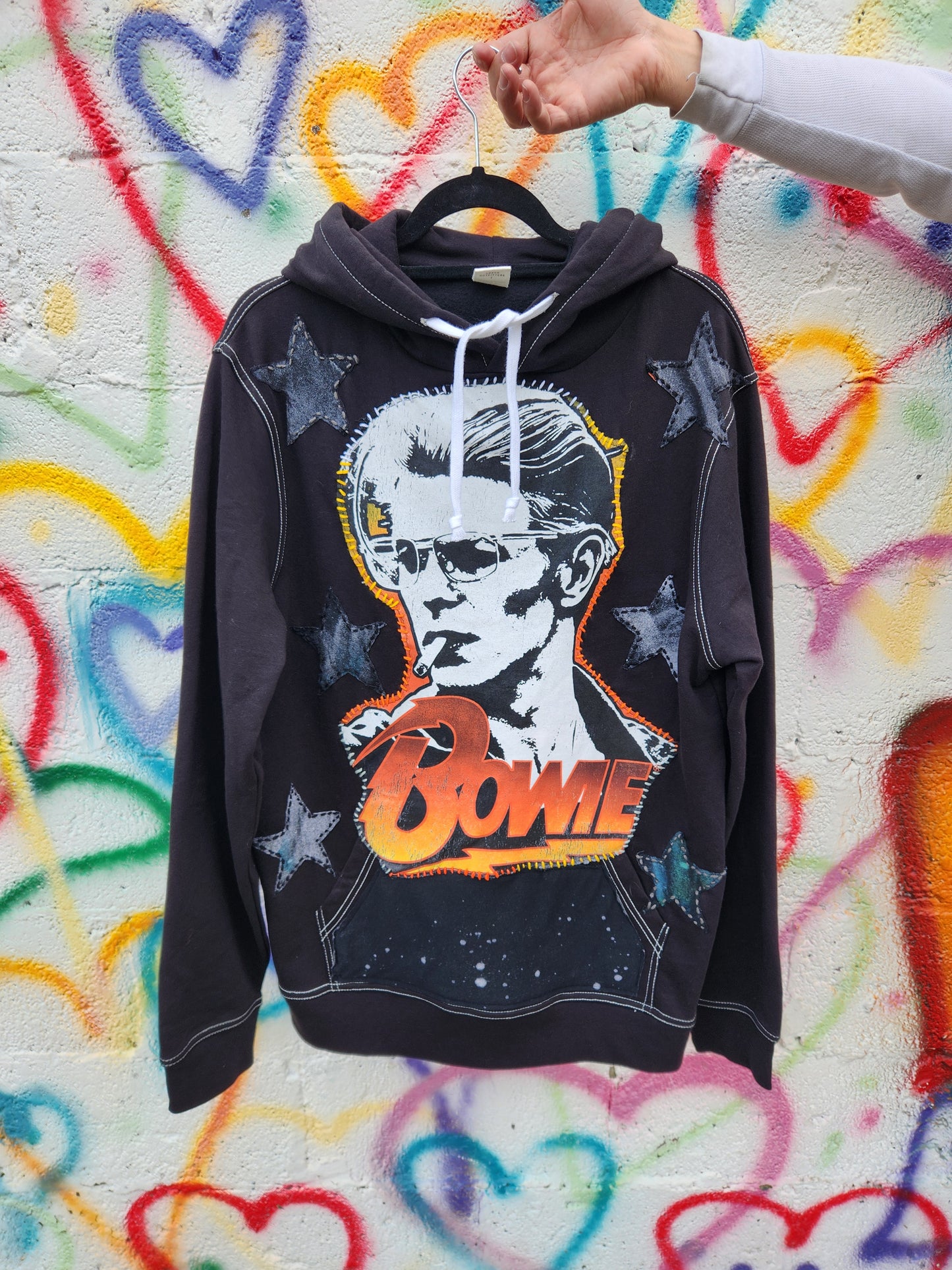 Reworked David Bowie Hoodie- gender neutrel Mens Med/ womens L