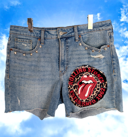 Womens denim Rolling Stones upcycled short