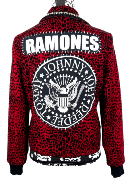 Womens RAMONES punk red leopard jacket- size M/L