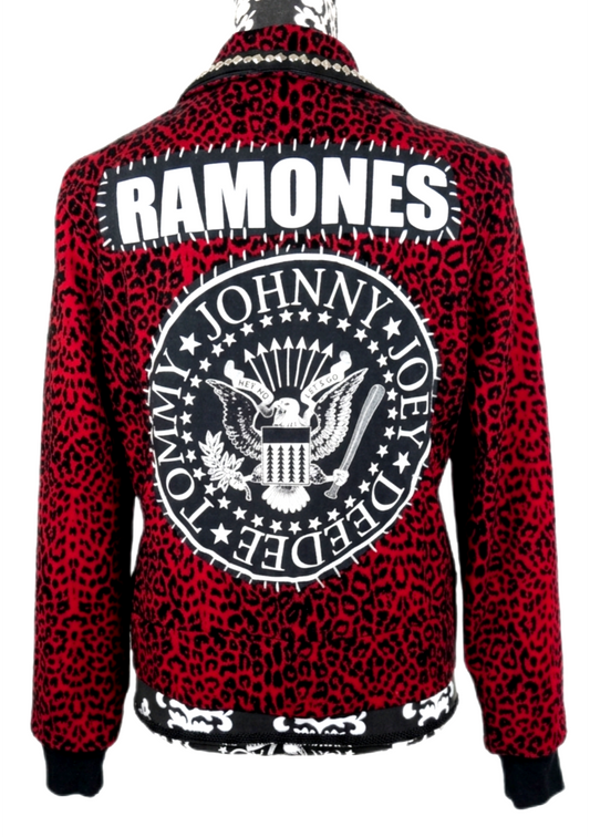 Womens RAMONES punk red leopard jacket- size M/L