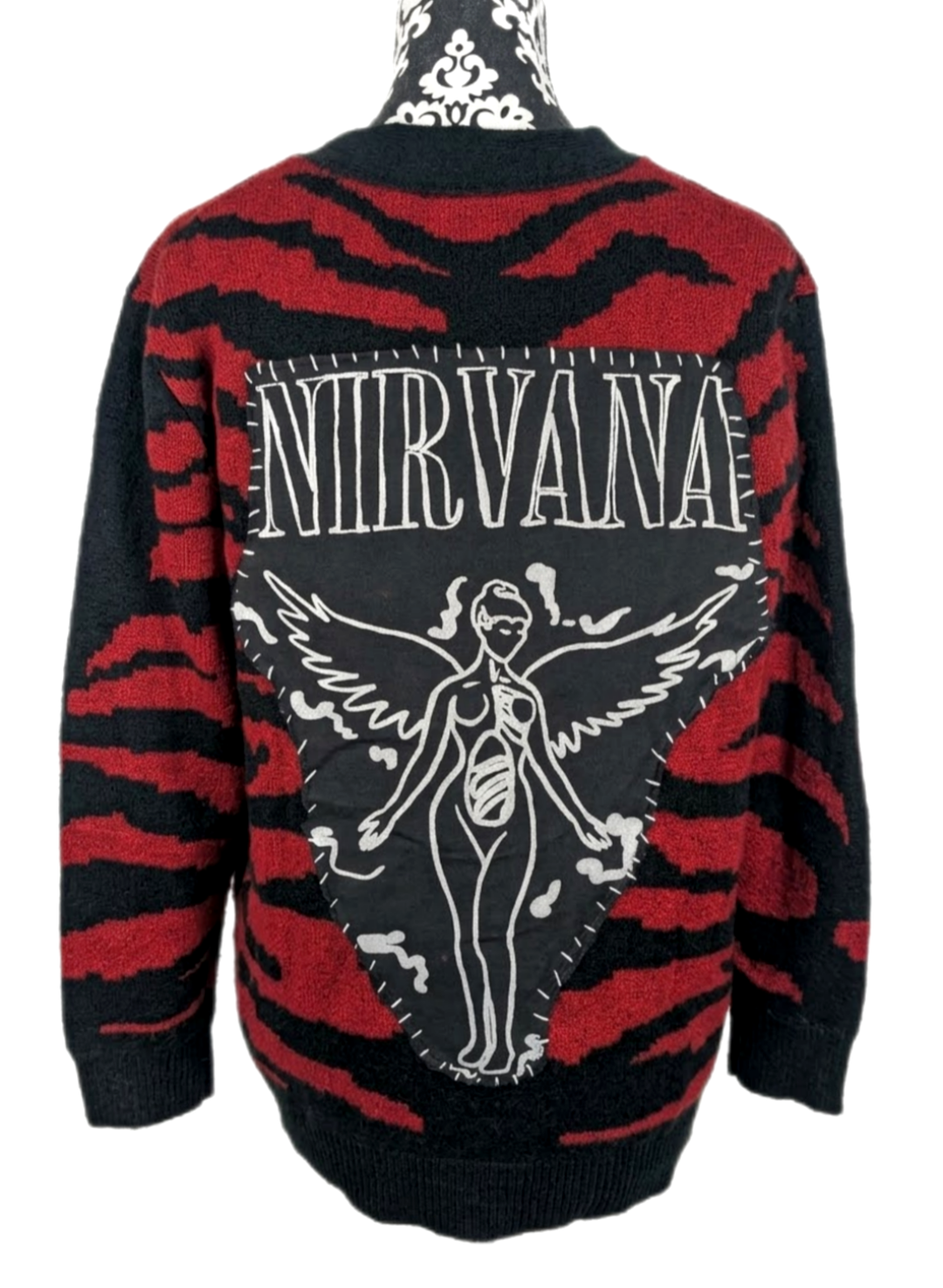Womens Nirvana red and black zebra stripe cardigan- size Large