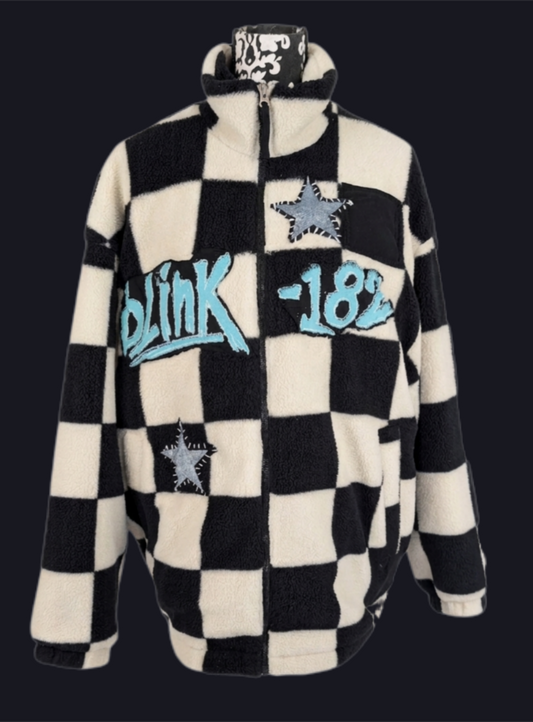 BLINK-182 oversized checkered Sherpa jacket- fits XL-XXL