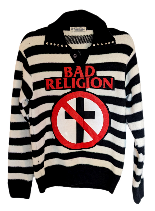 Gender Neutral BAD RELIGION striped collared sweater - womens L men's Small/ MED