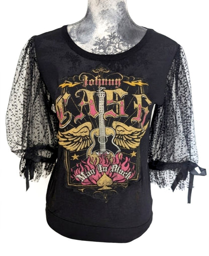 Womens Johnny Cash top with lace sleeves- size Small