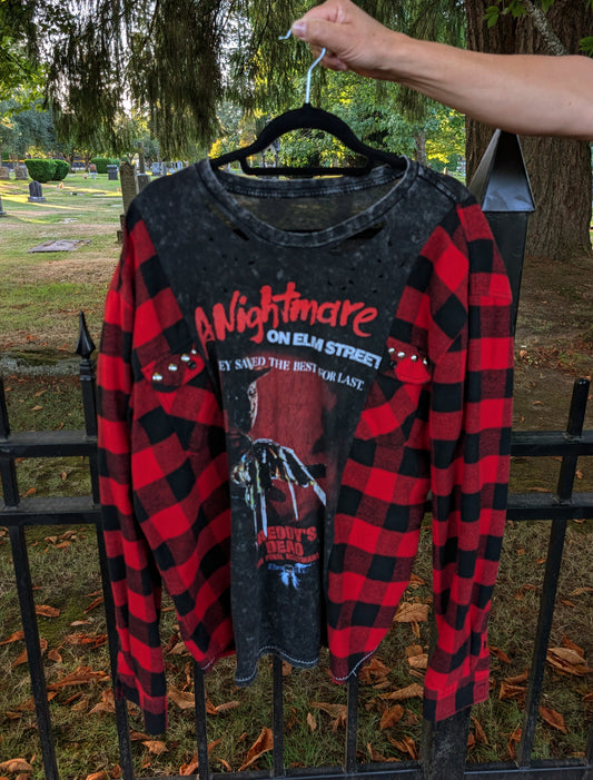Nightmare on Elm Street flannel tee hybrid top- XL
