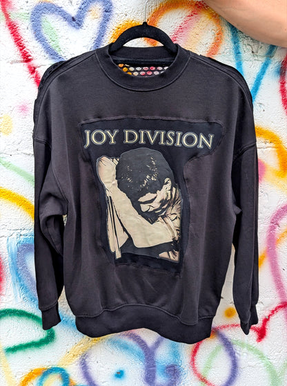 Womens upcycled JOY DIVISION sweatshirt  with black mesh back- size Medium