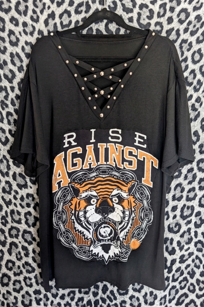 Womens RISE AGAINST plus size studded tee- 2-3XL