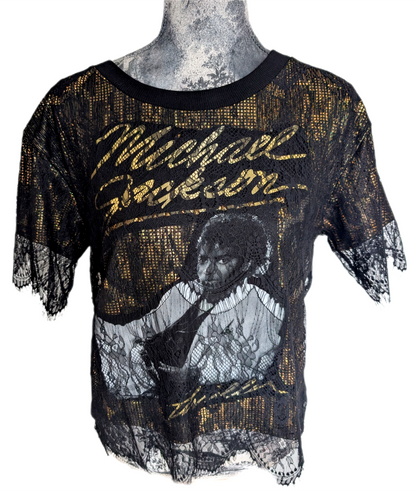 Womens Gold and Lace MJ THRILLER top- size M/L fit