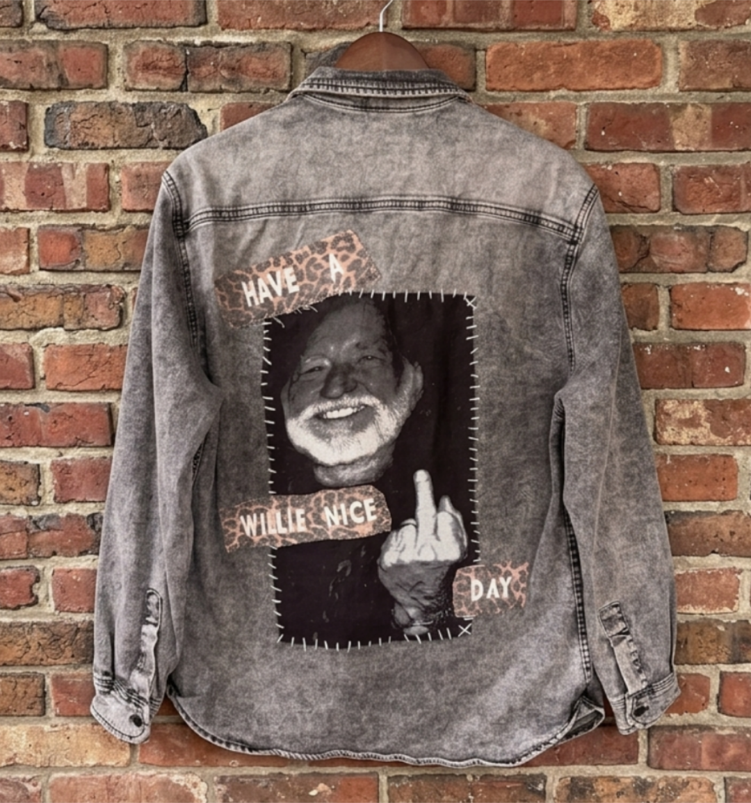 Have a WILLIE Nice Day denim jacket- gender neutral Men's M/ womens L