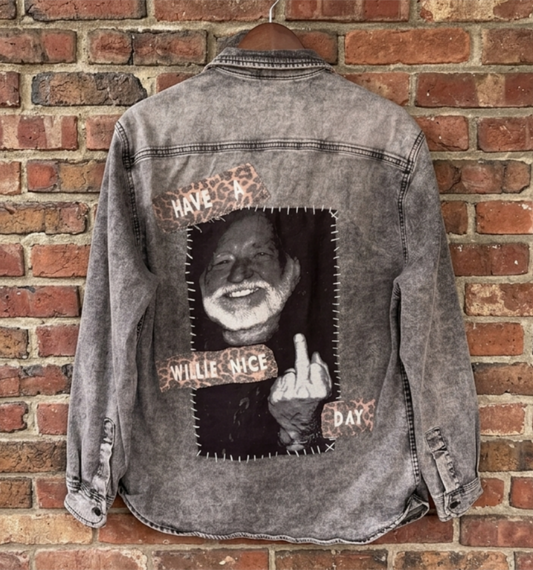 Have a WILLIE Nice Day denim jacket- gender neutral Men's M/ womens L