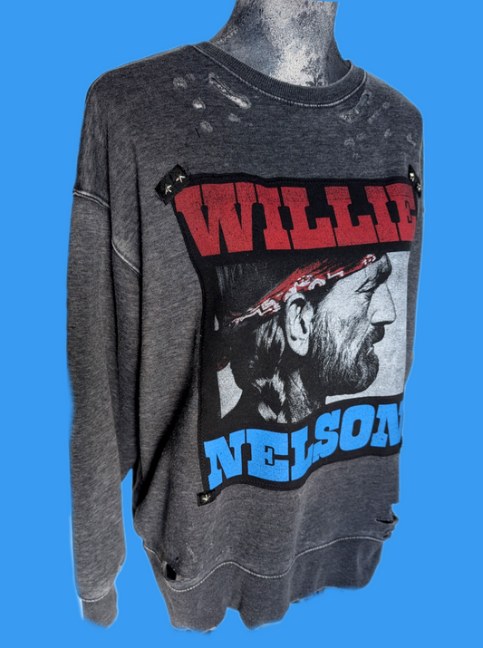 Womens Willie Nelson distressed sweatshirt- size Large
