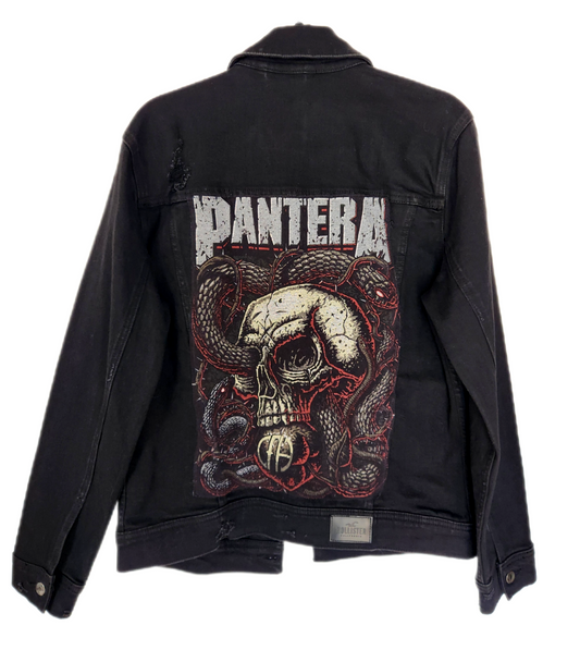 Mens black denim Pantera Jacket- S/M fit CLEARANCE!