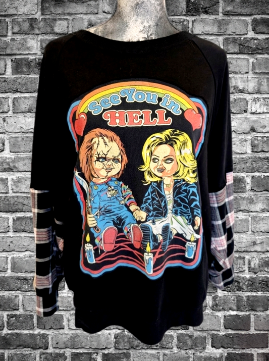 Chucky See You In Hell upcycle sweatshirt- size Large