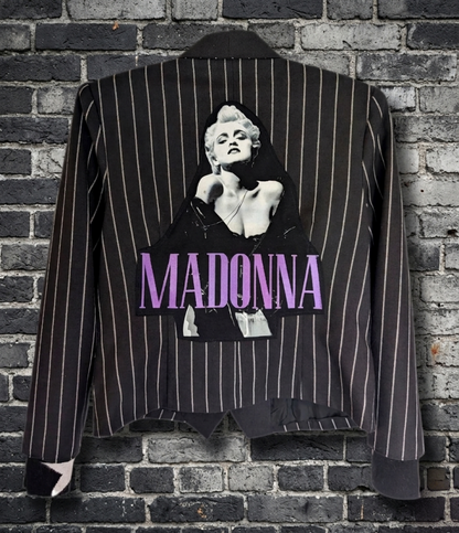 Womens vintage pinstripe blazer with MADONNA Express Yourself - size Large 10/11