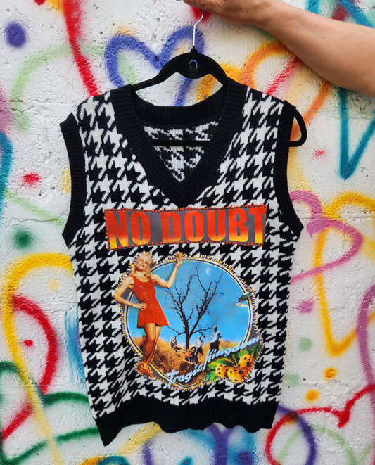 Gender neutrel reworked No Doubt houndstooth sweater vest- mens L womens L-XL
