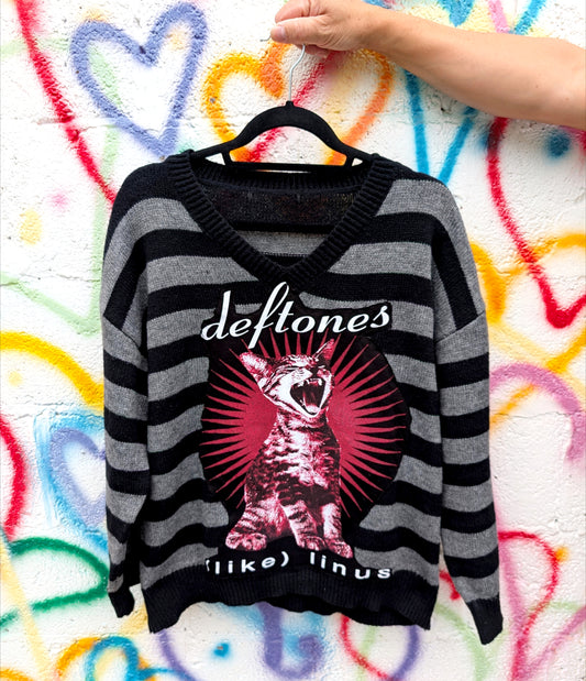 Deftones striped sweater- womens L/ Men's S/M