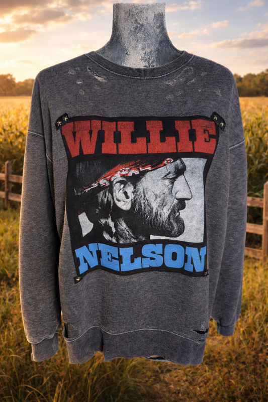 Womens Willie Nelson distressed sweatshirt- size Large