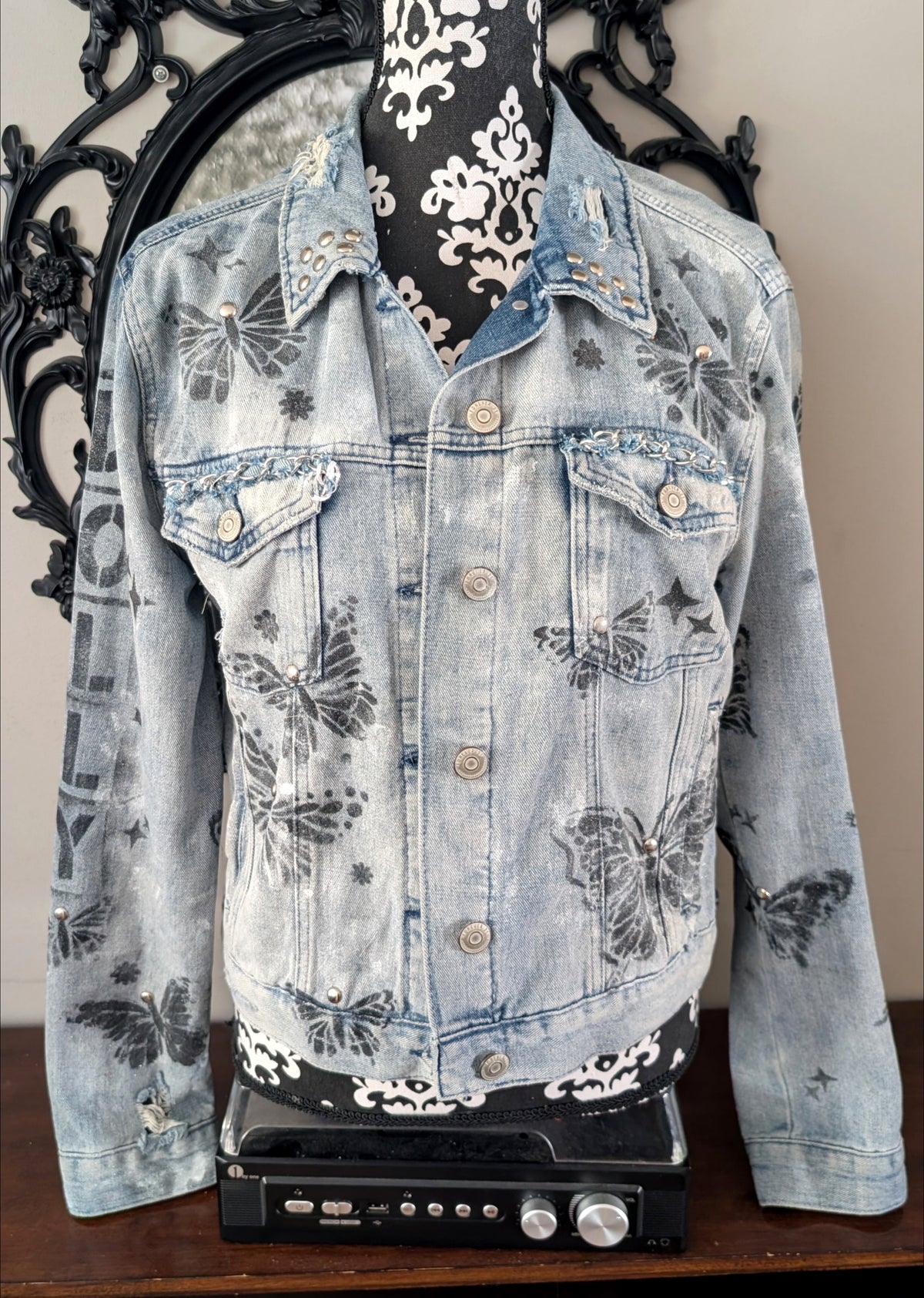 Womens Dolly Denim jacket with butterflies - size M/ L fit
