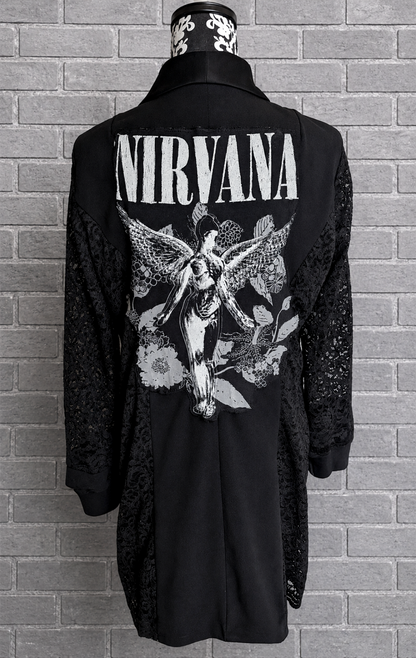 Womens long Black and lace blazer jacket with Nirvana- size M/ L