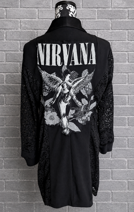 Womens long Black and lace blazer jacket with Nirvana- size M/ L