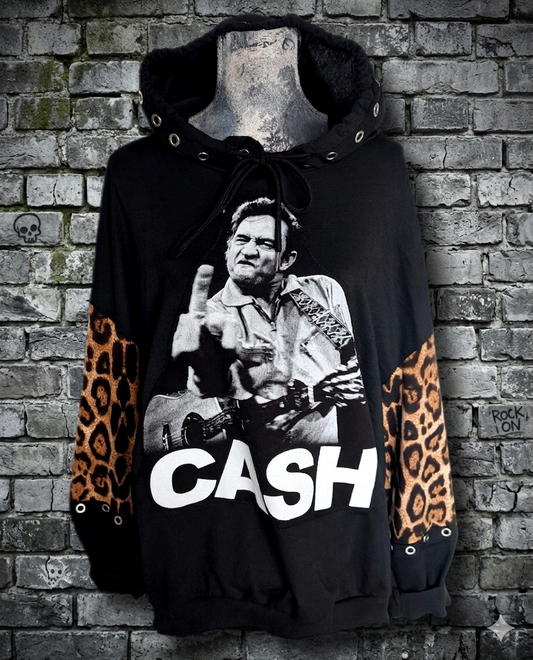Womens Plus Size reworked Johnny Cash Hoodie- size 2X